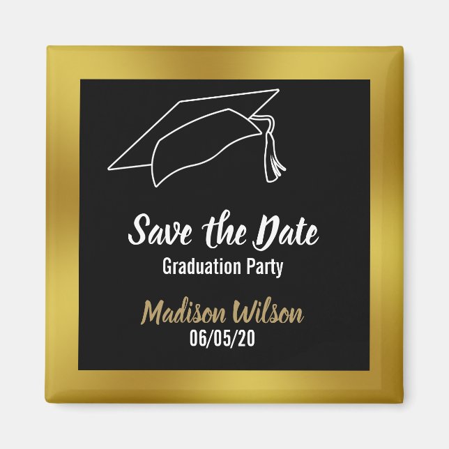 Black and Faux Gold Save the Date Graduation Party Magnet (Front)