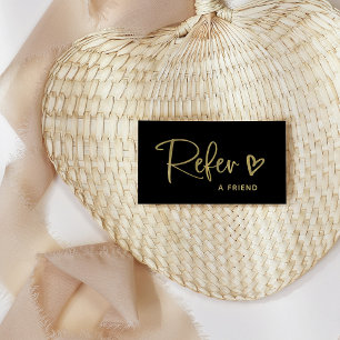 Black and Faux Gold Script and Heart Referral Card