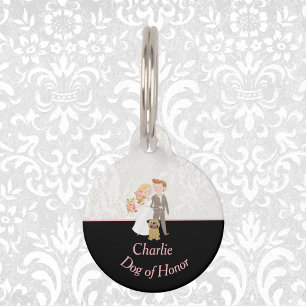 Black and Faux Lace "Dog of Honor" Bride Groom Pet Tag