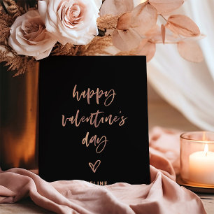 Black and Faux Rose Gold Script   Heart Valentine Holiday Card