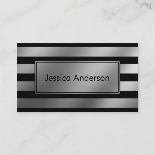 Black and Faux Silver Foil Metallic Wide Stripes Business Card