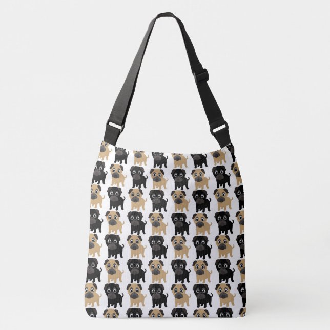 Black and Fawn Pugs Crossbody Bag (Front)