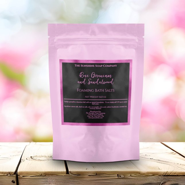 Black and Fuchsia Foil Bath Salts Pouch Label (Creator Uploaded)