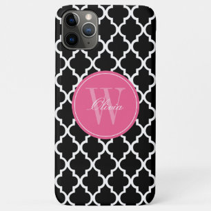 Black and Fuchsia Quatrefoil Monogram Case-Mate iPhone Case