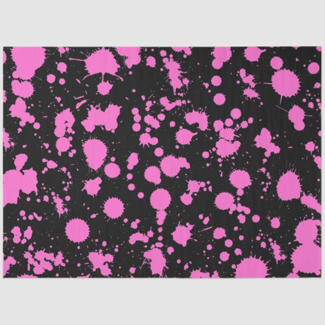 Black and Fuschia Splatter Paint Art Tissue Paper (Front)