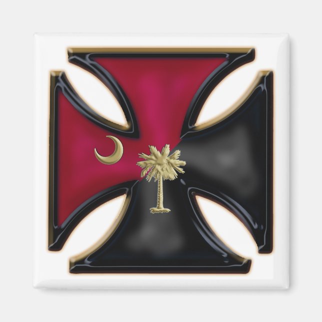 Black and Garnet South Carolina Iron Cross Magnet (Front)