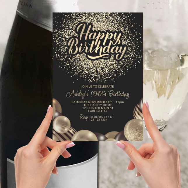 Black and Gold 100th Birthday Invitation (Creator Uploaded)