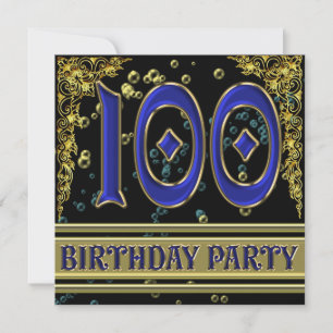 Black and Gold 100th Birthday party Invitation