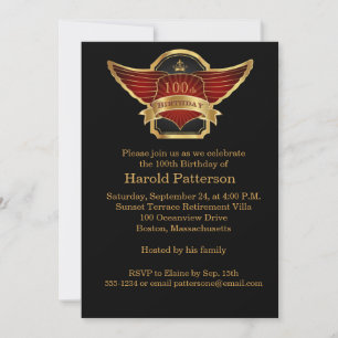 Black and Gold 100th Birthday Party Invitation