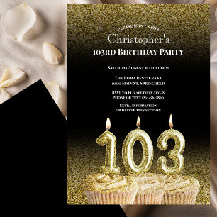 Black and Gold 103rd Birthday Invitation For Him