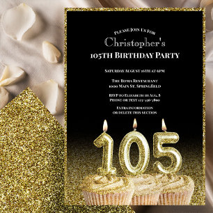Black and Gold 105th Birthday Invitation For Him