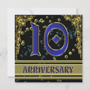 Black and Gold 10th Anniversary party Invitation