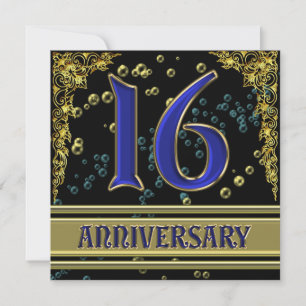 Black and Gold 16th Anniversary party Invitation