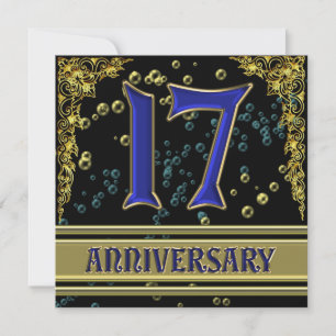 Black and Gold 17th Anniversary party Invitation