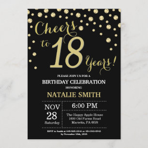 Black and Gold 18th Birthday Diamond Invitation