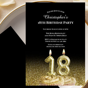 Black and Gold 18th Birthday Invitation For Him
