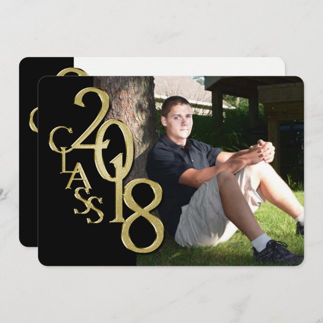 Black and Gold 2018 Graduation Invitation (Front/Back)