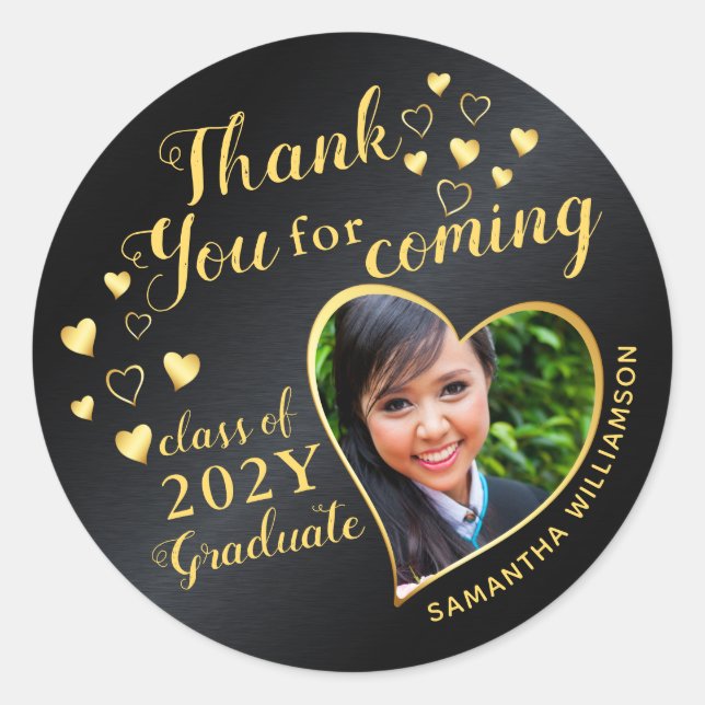 Black and Gold 2025 Graduation Thank You Favours  Classic Round Sticker (Front)