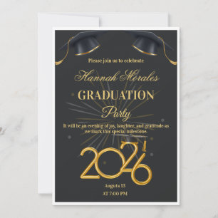 Black and Gold 2026 Graduation Party Invitation