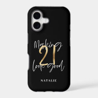 Black and gold 21st birthday modern script stylish