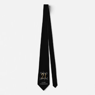 Black and gold 21st birthday modern script stylish tie