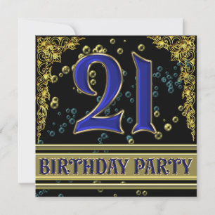 Black and Gold 21st Birthday party Invitation