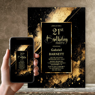 Black and Gold 21st Birthday Party Invitation