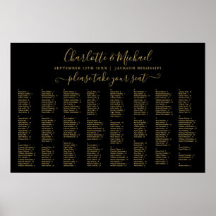 Black And Gold 300 Names Wedding Seating Chart