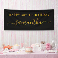 Black and Gold 30th Birthday Girly Signature Name