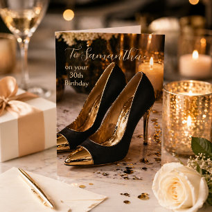 Black and Gold 30th Birthday Glam Heels Card
