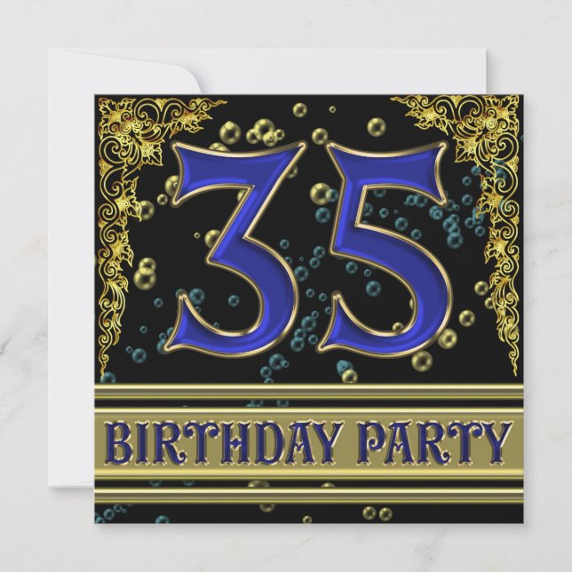 Black and Gold 35th Birthday party Invitation (Front)