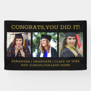  Black And Gold 3 Photo Collage Congrats Grad 2022 Banner