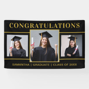 Black And Gold 3 Photo Graduation Congratulations Banner