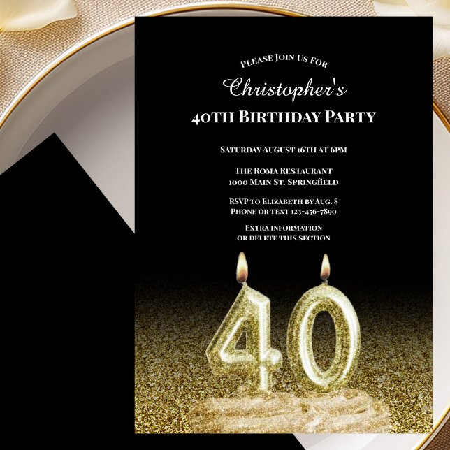 Black and Gold 40th Birthday Invitation For Him (Creator Uploaded)
