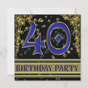Black and Gold 40th Birthday party Invitation
