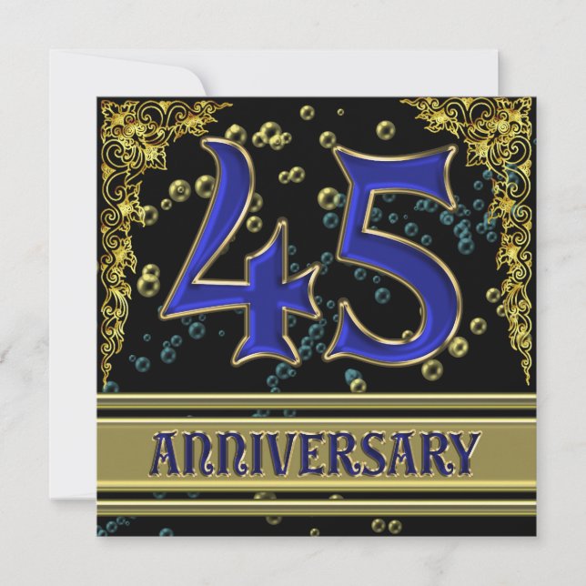Black and Gold 45th Anniversary party Invitation (Front)