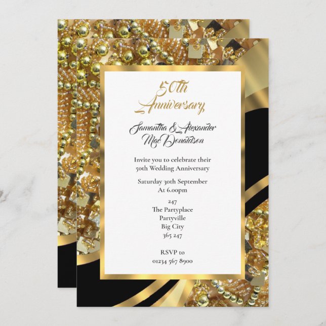Black and gold 50th  anniversary invitation (Front/Back)