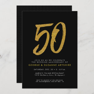 Black and gold 50th anniversary party invitation
