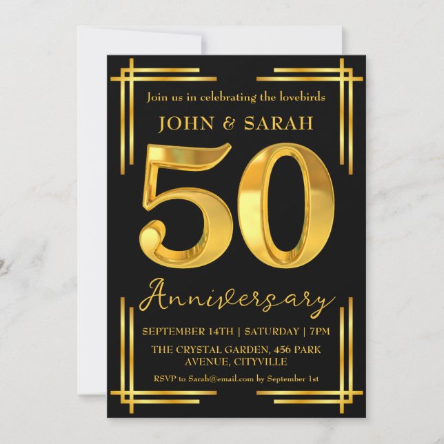 black and gold 50th anniversary party invitations (Front)