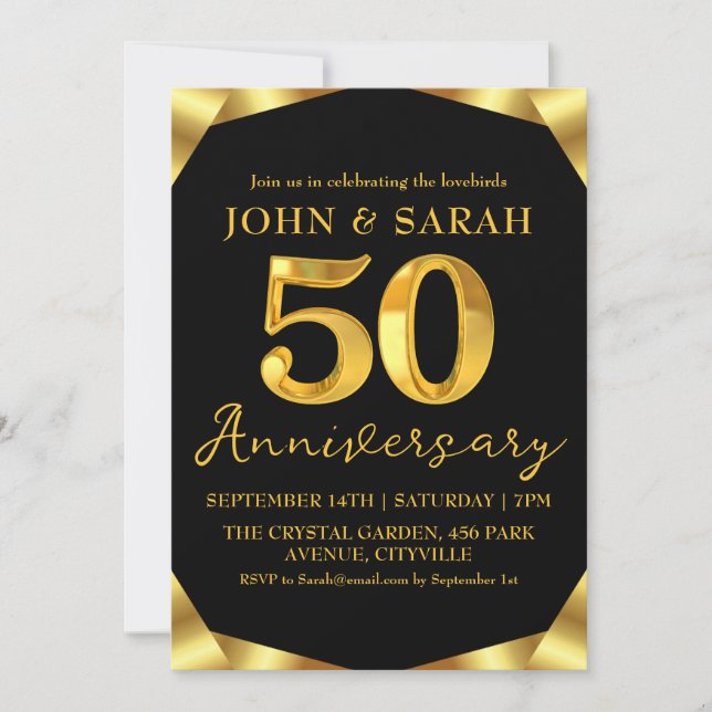 black and gold 50th anniversary party invitations (Front)