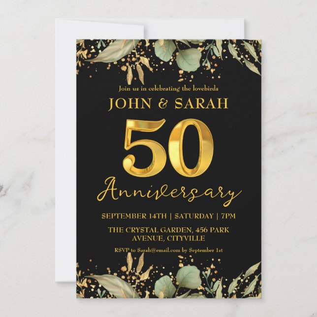 black and gold 50th anniversary party invitations (Front)