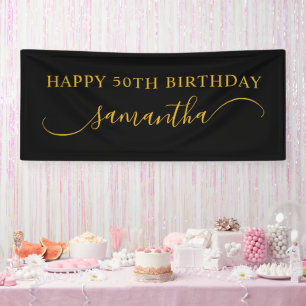 Black and Gold 50th Birthday Curved Swash Name Banner