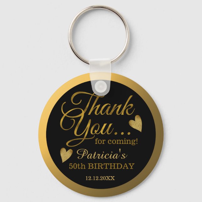  Black And Gold 50th Birthday Guest Thank You    Key Ring (Back)