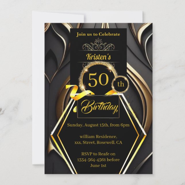 Black and Gold 50th birthday Invitation (Front)