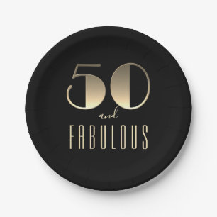 Black and Gold 50th Birthday Paper Plate