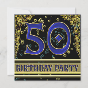 Black and Gold 50th Birthday party Invitation