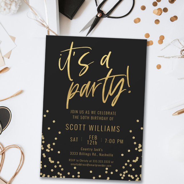 Black and Gold 50th Birthday Party Invitation (Creator Uploaded)