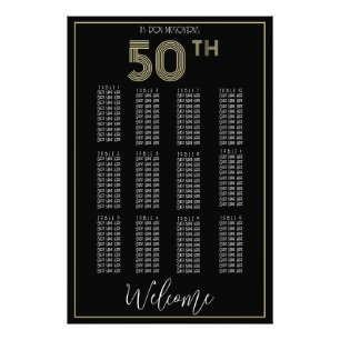 Black and Gold 50th Birthday Seating Chart Print