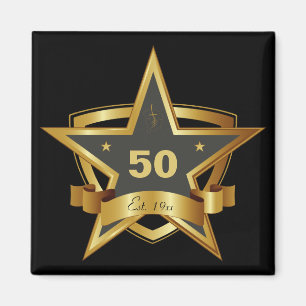 Black and Gold 50th Birthday Star Magnet