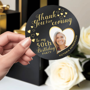 Black and Gold 50th Birthday Thank You Favour Classic Round Sticker